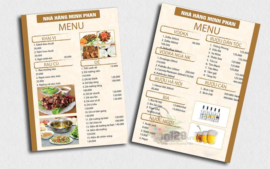 Mẫu menu đơn giản nhưng tinh tế của nhà hàng Minh Phan
