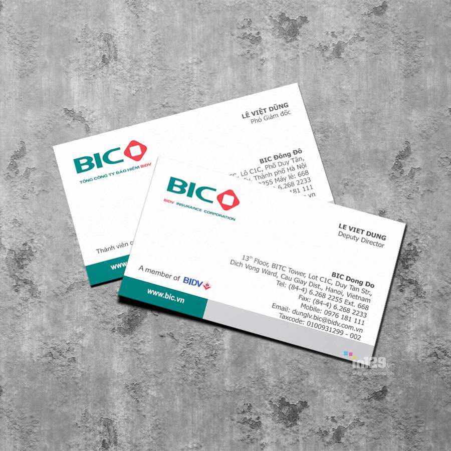Mẫu business card đẹp của Tổng Công ty Cổ phần Bảo hiểm Ngân hàng Đầu tư và Phát triển Việt Nam (BIC)