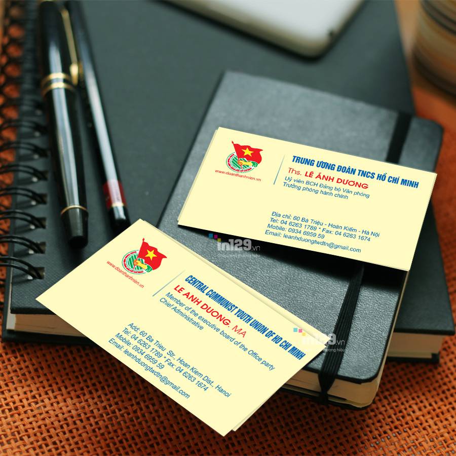 Mẫu business card cơ quan Trung ương Đoàn TNCS Hồ Chí Minh do In129.vn thiết kế và in ấn
