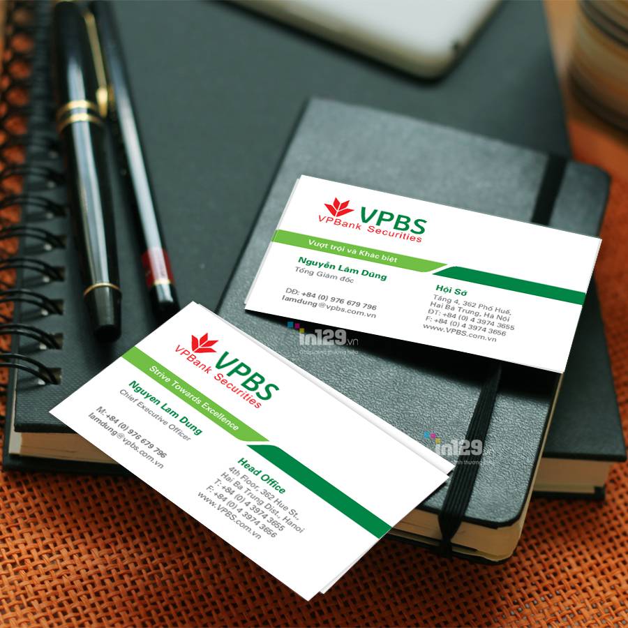 Mẫu name card sang trọng và ấn tượng của VPBank Securities do In129.vn thực hiện