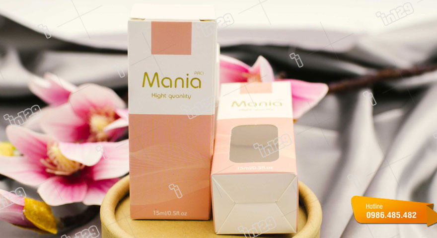 Mẫu hộp bằng giấy ivory nắp gàiđựng mỹ phẩm Mania sang trọng
