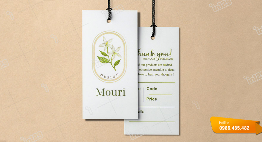 In mác giấy quần áo đẹp cho thương hiệu Mouri