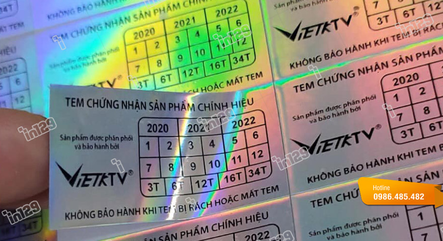 Tem chống hàng giả 7 màu kết hợp tem bảo hành của VietKTV