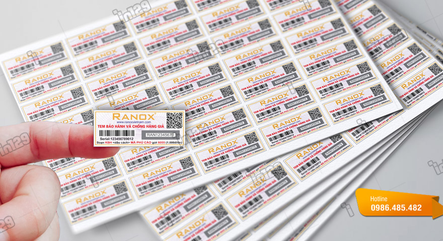 Tem bảo hành kết hợp tem chống hàng giả của Ranox