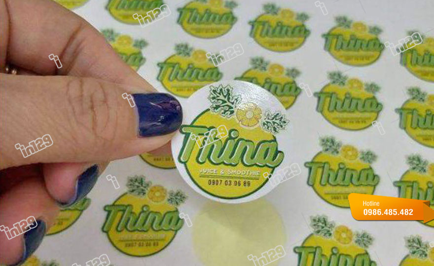 Sticker decal nhựa đẹp do In129 thiết kế và in ấn cho shop Thina