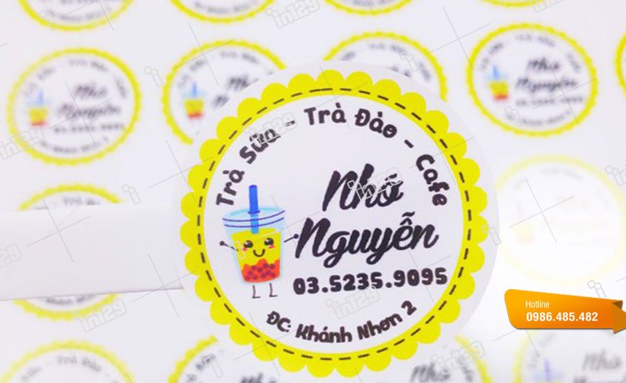 Sticker quán trà sửa Nhớ Nguyễn được in ấn trên chất liệu decal giấy