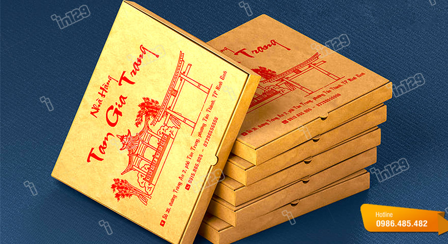 Mẫu vỏ hộp giấy đựng pizza được In129 thiết kế theo phong cách truyền thống đẹp và ấn tượng cho nhà hàng Tam Gia Trang