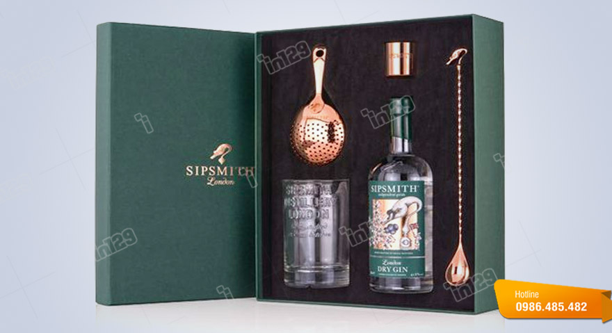 Mẫu hộp đựng rượu sang trọng thương hiệu SIPSMITH do In129 thiết kế và in ấn