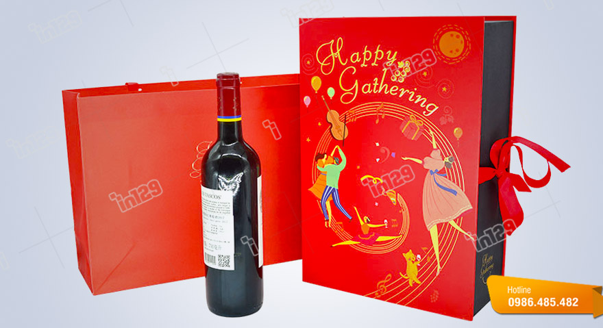 Hộp giấy đựng rượu vang thiết kế với màu sắc sặc sỡ dùng để làm quà tặng