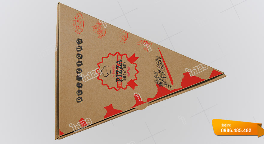 Mẫu hộp giấy thiết kế kiểu hình tam giác đựng pizza
