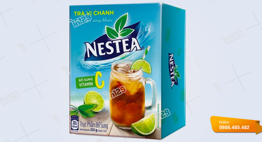 Mẫu vỏ hộp giấy dùng để đựng trà Nestea vị chanh đẹp và tinh tế