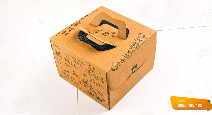 Mẫu hộp giấy kraft đựng bánh kem với thiết kế có quai cầm