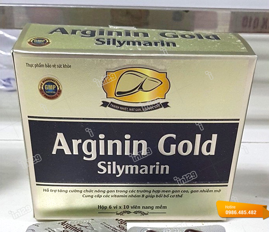 Mẫu hộp đựng viên uống bổ gan Arginin Gold Silymarin