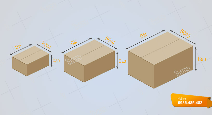 Cách đo kích thước của thùng carton là chiều dài x chiều rộng x chiều cao