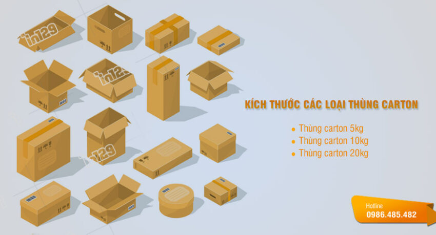 Kích thước các loại thùng carton được sử dụng nhiều nhất hiện nay