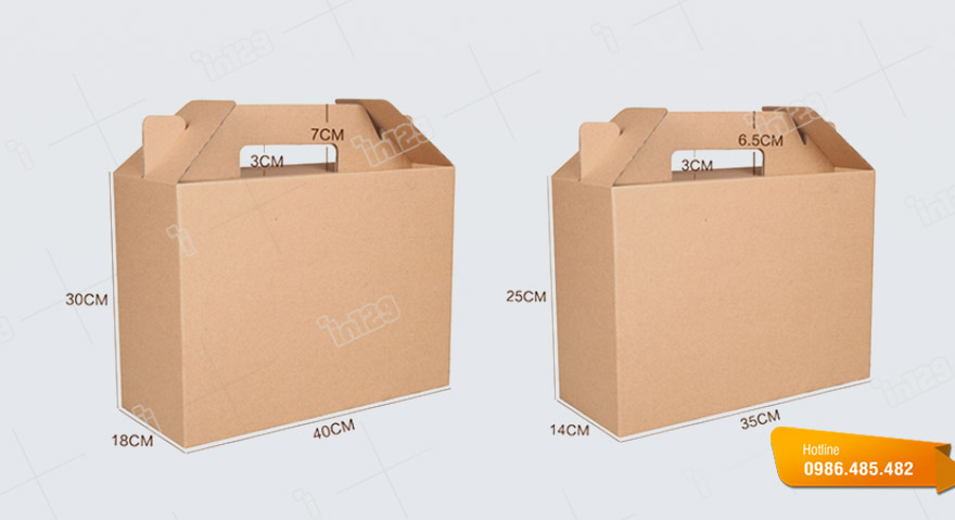 Kích thước của vỏ hộp carton có quai xách