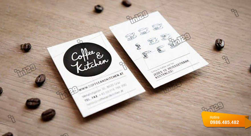 In name card coffee kết hợp cùng thẻ tích điểm, voucher 