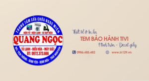 In tem bảo hành tivi hình tròn decal giấy, free thiết kế