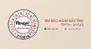 Tem bảo hành laptop hình tròn bằng decal giấy