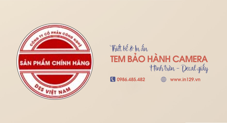 In tem bảo hành camera hình tròn decal giấy