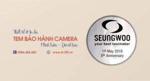 In tem bảo hành camera hình tròn bằng decal bạc