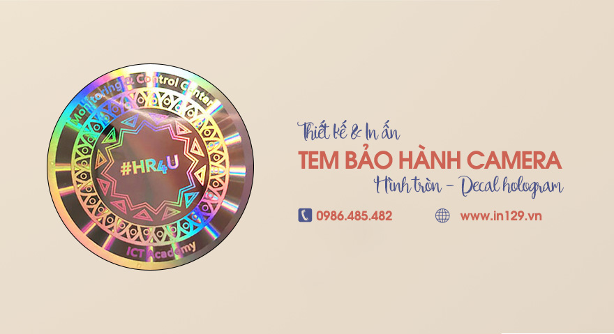 In tem bảo hành camera hình tròn bằng decal hologram