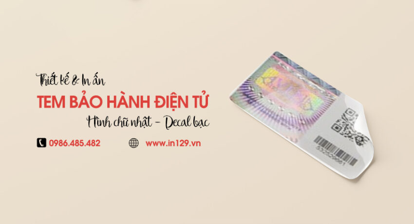 In tem bảo hành điện tử hình chữ nhật bằng decal bạc