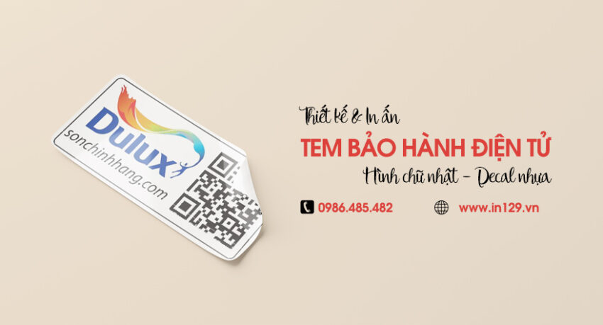 In tem bảo hành điện tử hình chữ nhật bằng decal nhựa