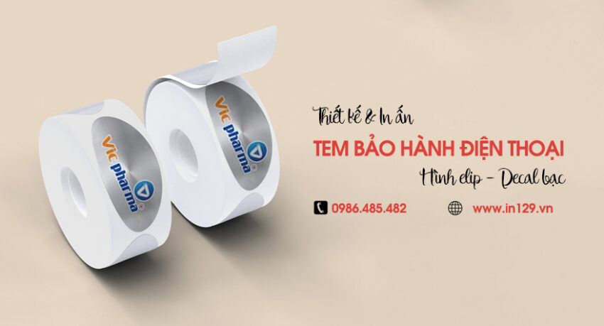 In tem bảo hành điện thoại hình elip bằng decal bạc