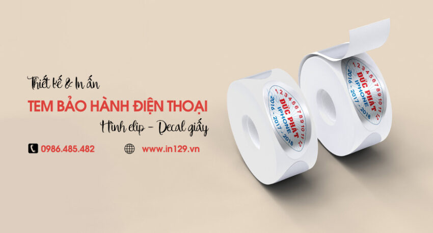 In tem bảo hành điện thoại hình elip bằng decal giấy