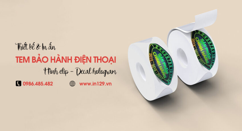 In tem bảo hành điện thoại hình elip bằng decal hologram
