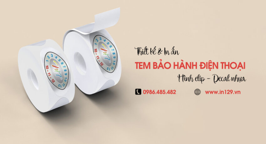 In tem bảo hành điện thoại hình elip bằng decal nhựa
