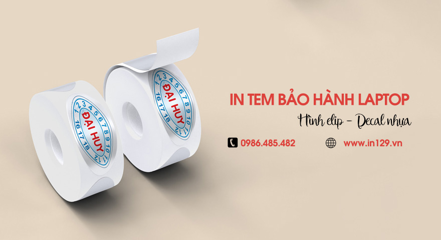 In tem bảo hành laptop hình elip bằng decal nhựa
