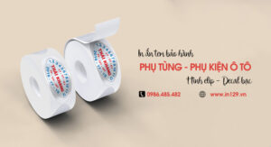 In tem bảo hành phụ tùng ô tô bằng decal bạc hình elip