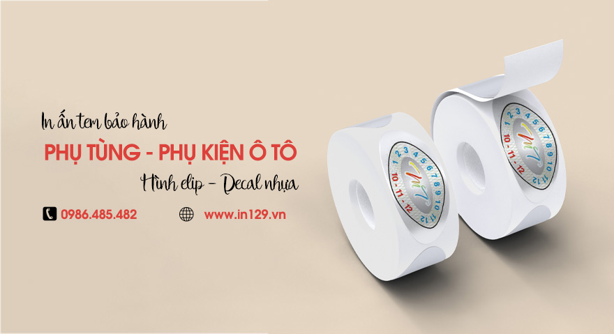 In tem bảo hành phụ tùng ô tô hình elip bằng decal nhựa 