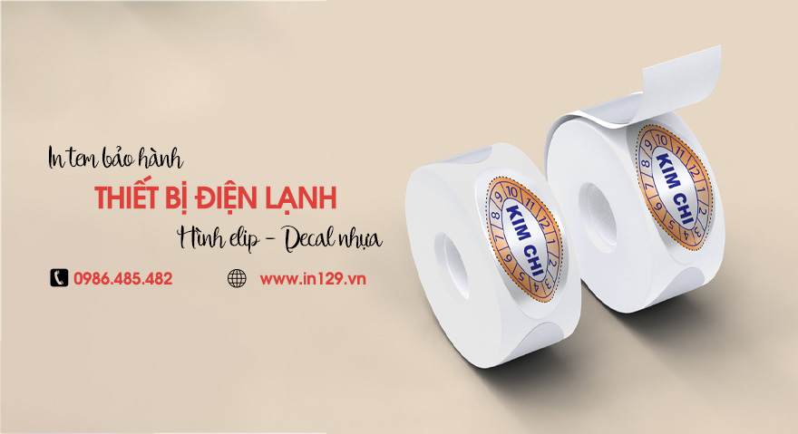 
In tem bảo hành đồ điện lạnh hình elip bằng decal nhựa