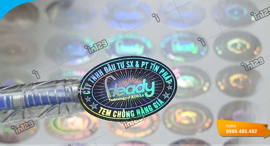 Mẫu tem bảo hành phụ tùng ô tô – In decal hologram elip