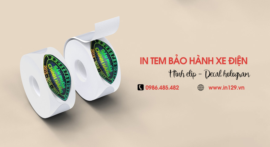 In tem bảo hành xe đạp điện hình elip bằng decal hologram
