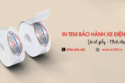 In tem bảo hành xe điện hình elip bằng decal giấy