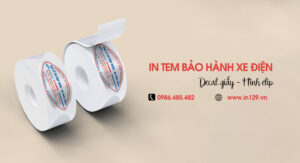 In tem bảo hành xe điện hình elip bằng decal giấy